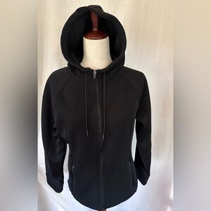 Swiss Tech Waffle Knit Tech Fleece Pockets Black Full Zipper Hooded Jacket